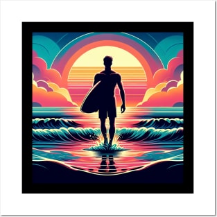 Sunset Surfer's Stride Posters and Art